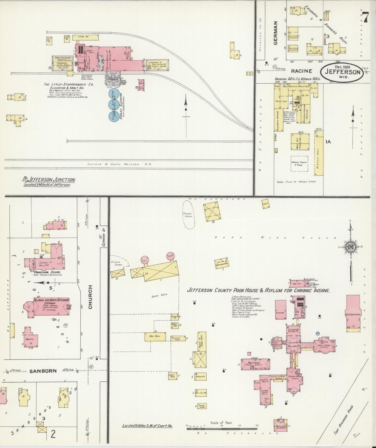 Sanborn Fire Insurance Map from Jefferson, Jefferson County, Wisconsin (1909), Sheet #0007 - Complete Map Set gallery image, historic Sanborn map, vintage wall art, Wisconsin Wisconsin