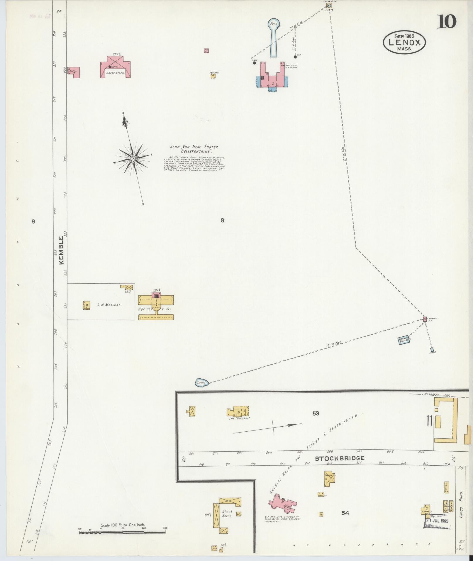 Sanborn Fire Insurance Map from Lenox, Berkshire County, Massachusetts (1905), Sheet #0010 - Complete Map Set gallery image, historic Sanborn map, vintage wall art, Massachusetts Massachusetts