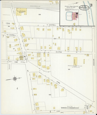 Sanborn Fire Insurance Map from Hopkinsville, Christian County, Kentucky (1913), Sheet #0003 - Complete Map Set gallery image, historic Sanborn map, vintage wall art, Kentucky Kentucky