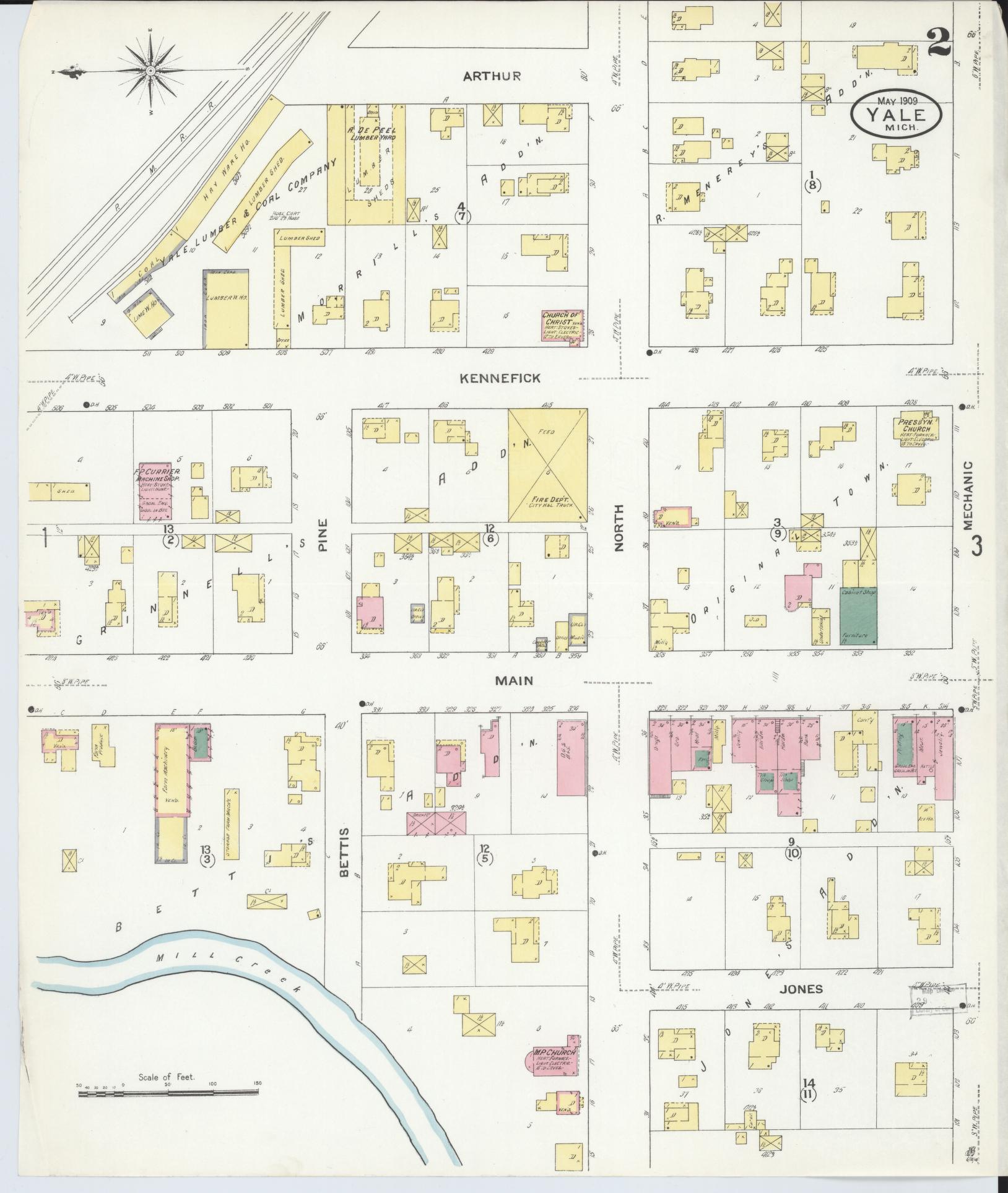 Sanborn Fire Insurance Map from Yale, Saint Clair County, Michigan (1909), Sheet #0002 - Complete Map Set gallery image, historic Sanborn map, vintage wall art, Michigan Michigan