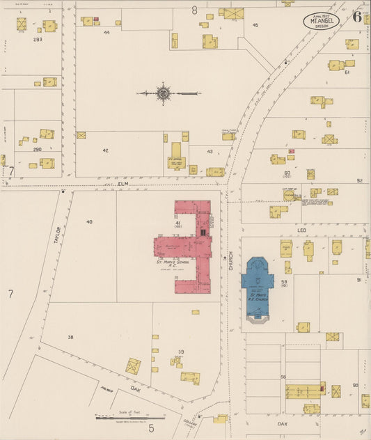 Sanborn Fire Insurance Map from Mount Angel, Marion County, Oregon (1922), Sheet #0006 - Historic Sanborn Fire Insurance Map Print, vintage old map wall art, antique decor, genealogy gift, Oregon Oregon map