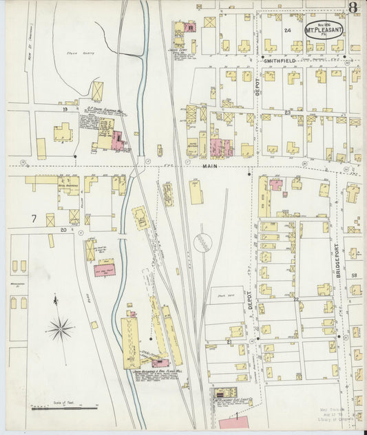 Sanborn Fire Insurance Map from Mount Pleasant, Westmoreland County, Pennsylvania (1896), Sheet #0008 - Historic Sanborn Fire Insurance Map Print, vintage old map wall art, antique decor, genealogy gift, Pennsylvania Pennsylvania map