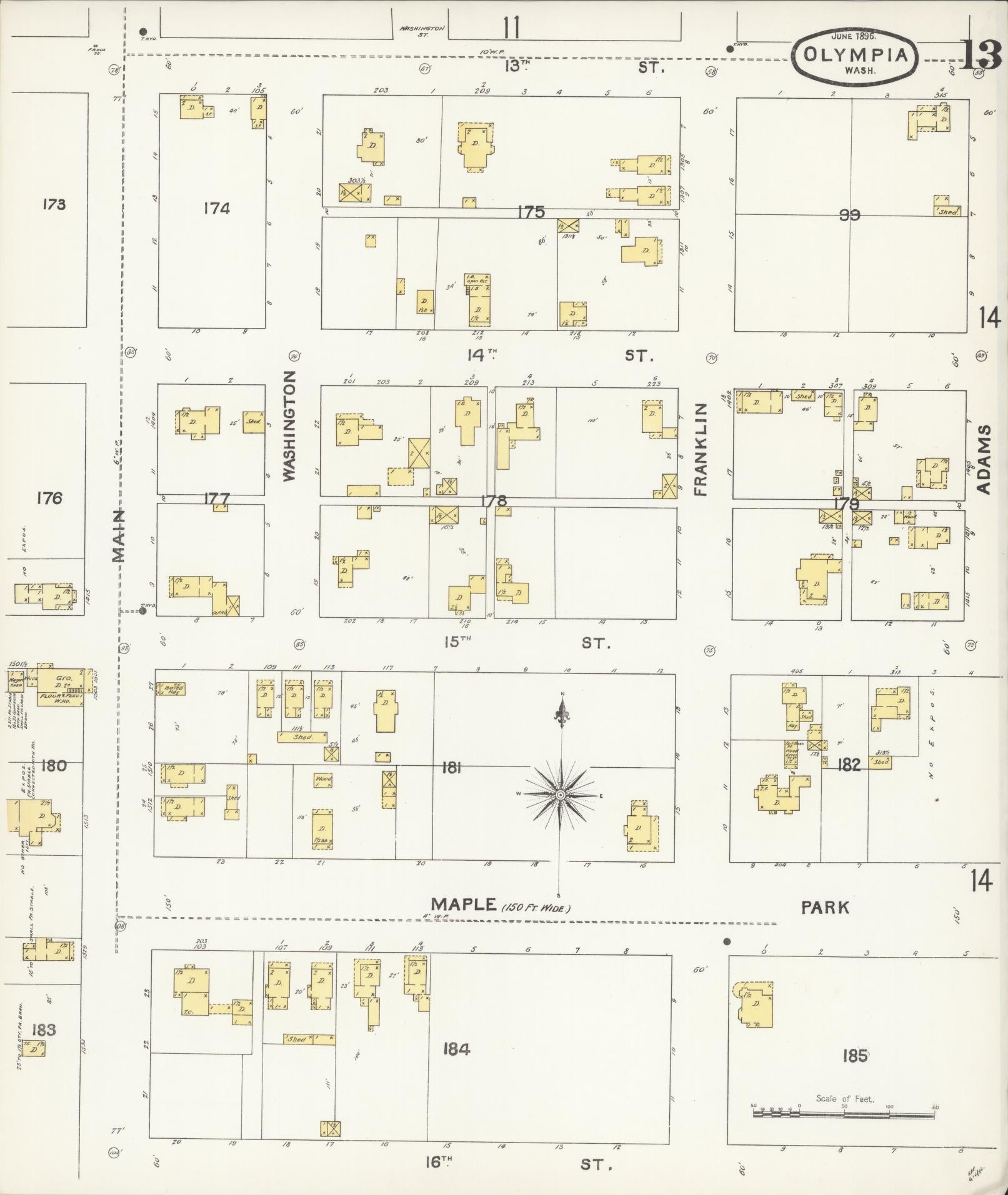 Sanborn Fire Insurance Map from Olympia, Thurston County, Washington (1896), Sheet #0013 - Complete Map Set gallery image, historic Sanborn map, vintage wall art, Washington Washington