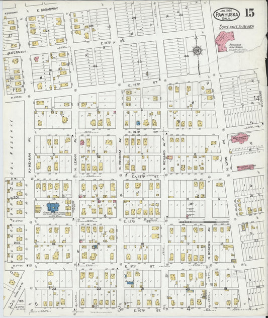 Sanborn Fire Insurance Map from Pawhuska, Osage County, Oklahoma (1920), Sheet #0015 - Historic Sanborn Fire Insurance Map Print, vintage old map wall art, antique decor, genealogy gift, Oklahoma Oklahoma map