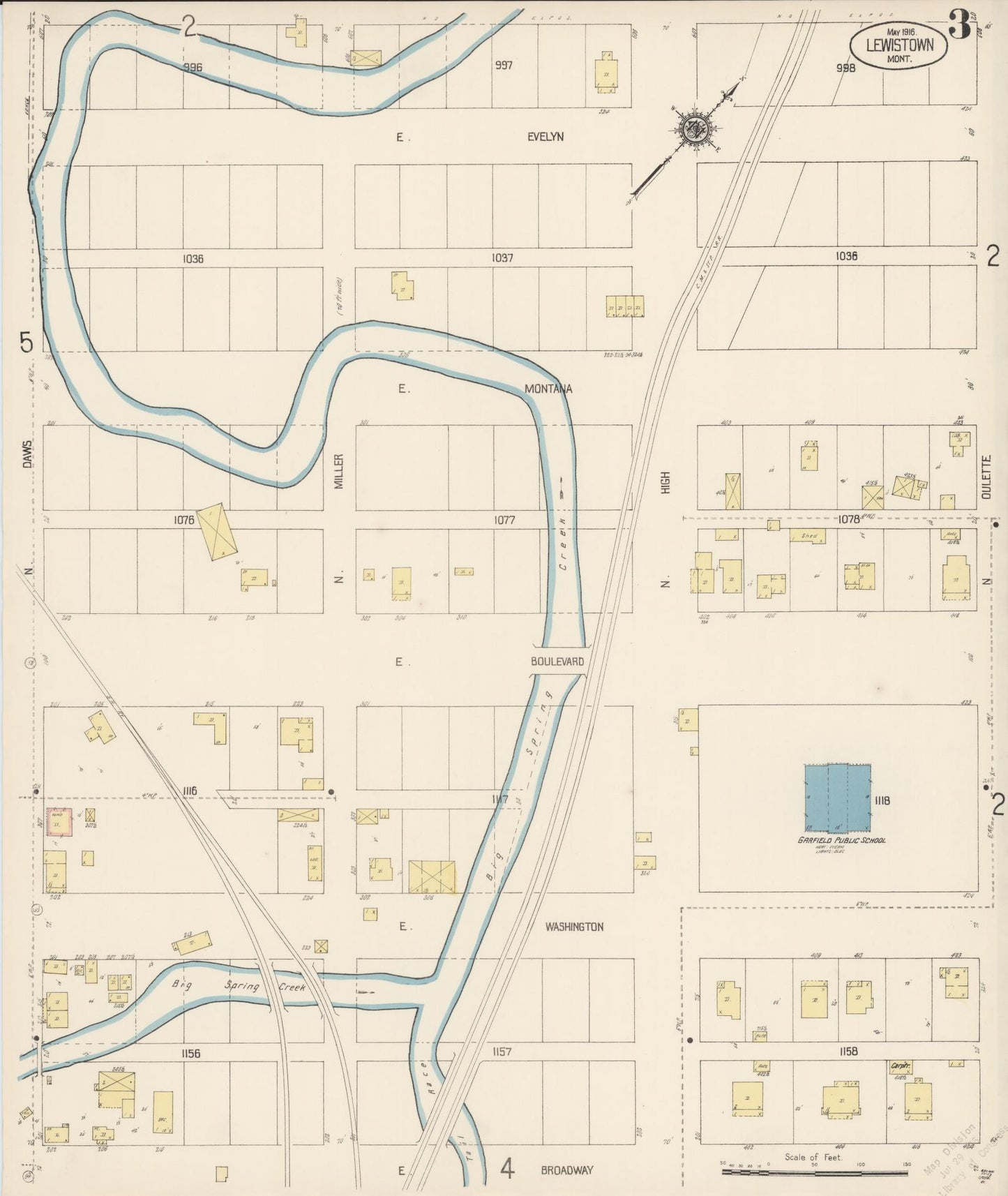 Sanborn Fire Insurance Map from Lewistown, Fergus County, Montana (1916), Sheet #0003 - Complete Map Set gallery image, historic Sanborn map, vintage wall art, Montana Montana