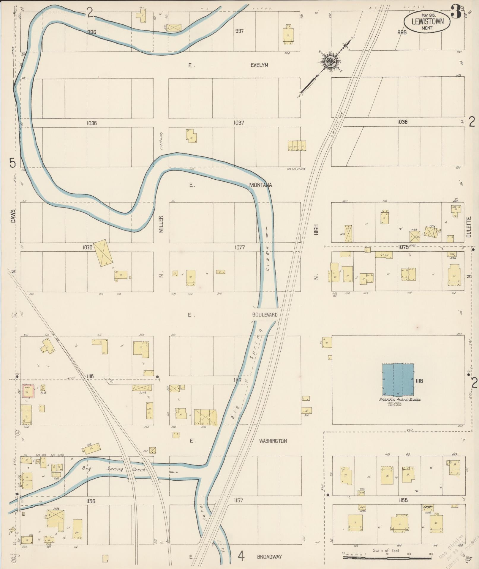 Sanborn Fire Insurance Map from Lewistown, Fergus County, Montana (1916), Sheet #0003 - Complete Map Set gallery image, historic Sanborn map, vintage wall art, Montana Montana