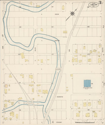 Sanborn Fire Insurance Map from Lewistown, Fergus County, Montana (1916), Sheet #0003 - Complete Map Set gallery image, historic Sanborn map, vintage wall art, Montana Montana
