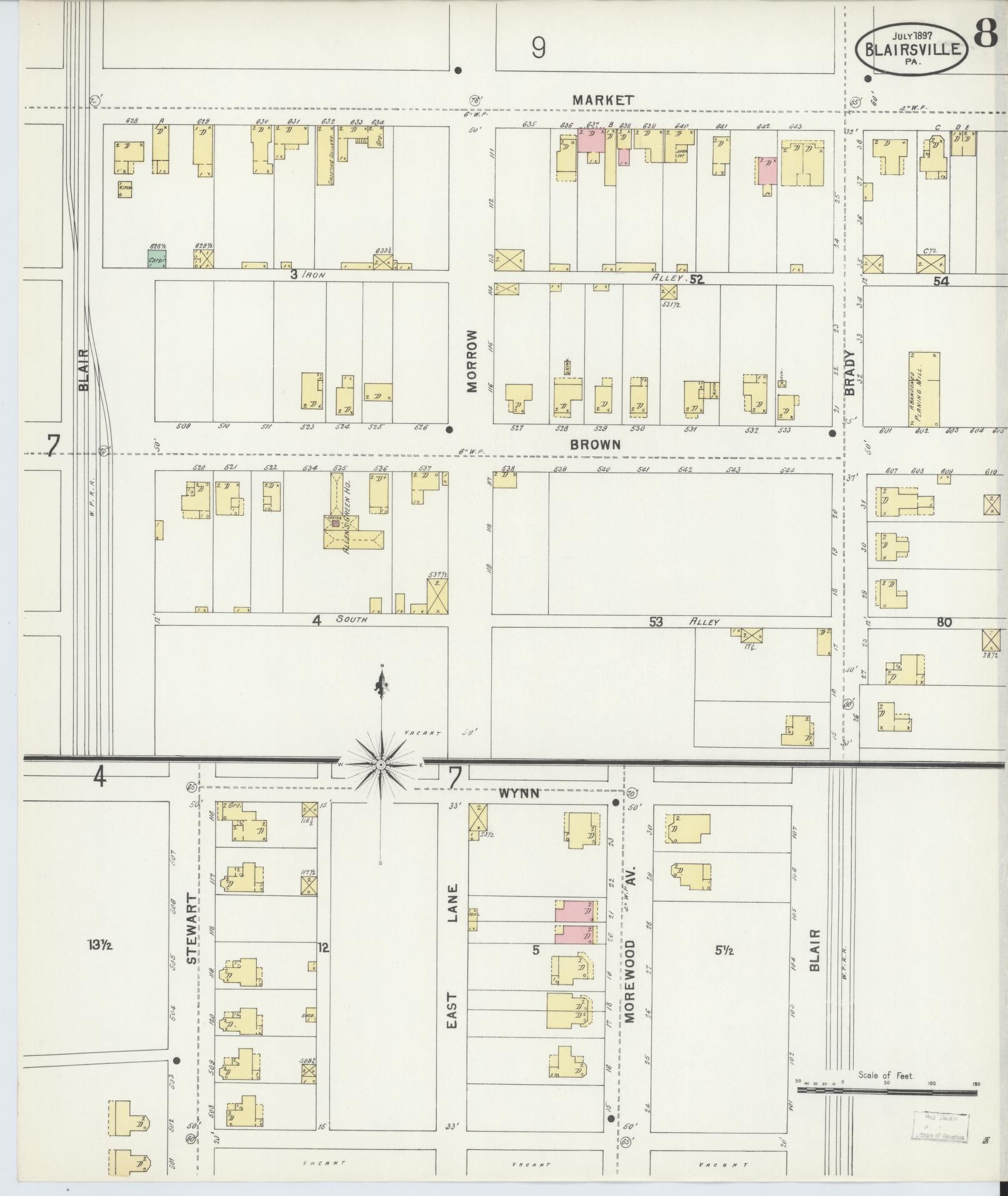 Sanborn Fire Insurance Map from Blairsville, Indiana County, Pennsylvania (1897), Sheet #0008 - Historic Sanborn Fire Insurance Map Print, vintage old map wall art, antique decor, genealogy gift, Pennsylvania Pennsylvania map