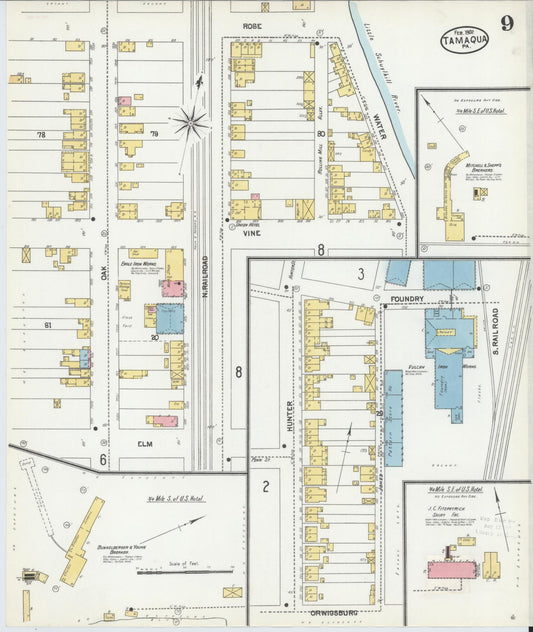 Sanborn Fire Insurance Map from Tamaqua, Schuylkill County, Pennsylvania (1902), Sheet #0009 - Historic Sanborn Fire Insurance Map Print, vintage old map wall art, antique decor, genealogy gift, Pennsylvania Pennsylvania map