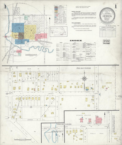 Sanborn Fire Insurance Map from Hebron, Thayer County, Nebraska (1937), Sheet #0001 - Complete Map Set gallery image, historic Sanborn map, vintage wall art, Nebraska Nebraska