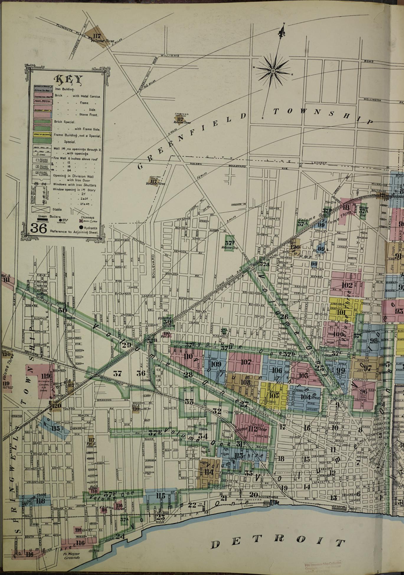 Sanborn Fire Insurance Map from Detroit, Wayne County, Michigan. (1889) – Historic Sanborn Fire Insurance Map Print