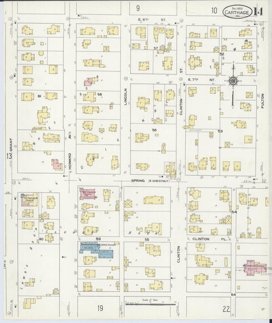 Sanborn Fire Insurance Map from Carthage, Jasper County, Missouri (1909), Sheet #0014 - Historic Sanborn Fire Insurance Map Print, vintage old map wall art, antique decor, genealogy gift, Missouri Missouri map