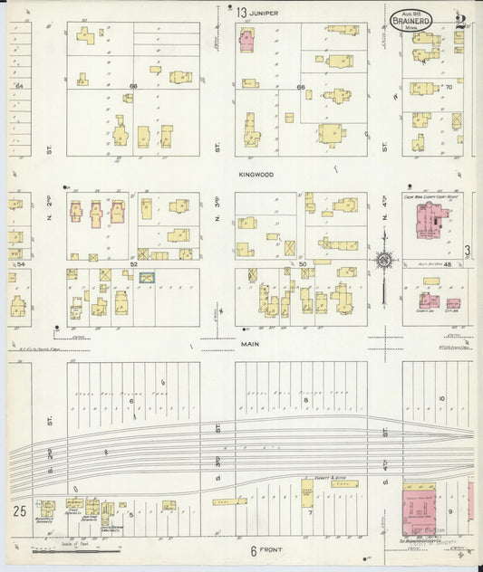 Sanborn Fire Insurance Map from Brainerd, Crow Wing County, Minnesota (1913), Sheet #0002 - Historic Sanborn Fire Insurance Map Print, vintage old map wall art, antique decor, genealogy gift, Minnesota Minnesota map