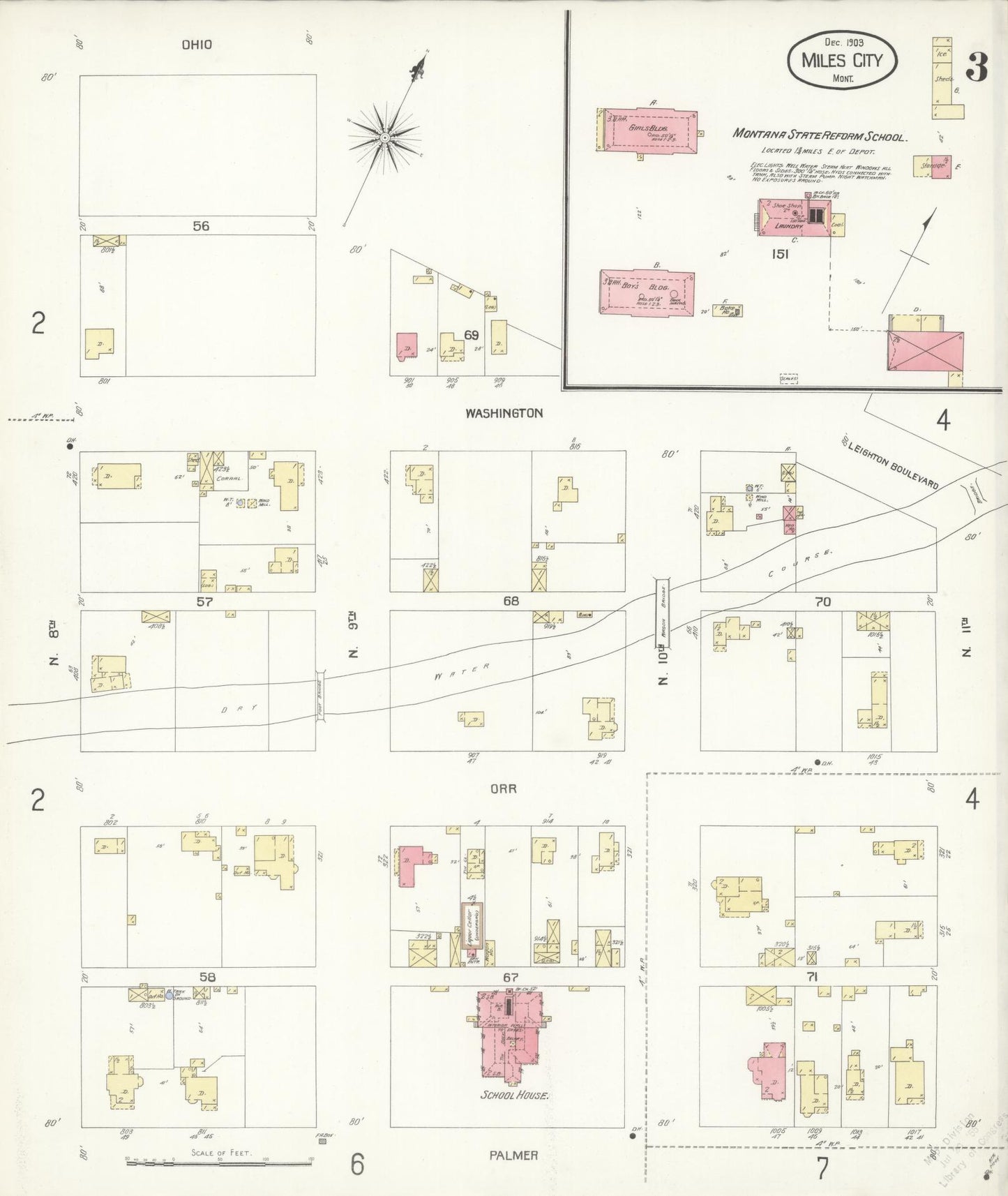 Sanborn Fire Insurance Map from Miles City, Custer County, Montana (1904), Sheet #0003 - Historic Sanborn Fire Insurance Map Print, vintage old map wall art, antique decor, genealogy gift, Montana Montana map