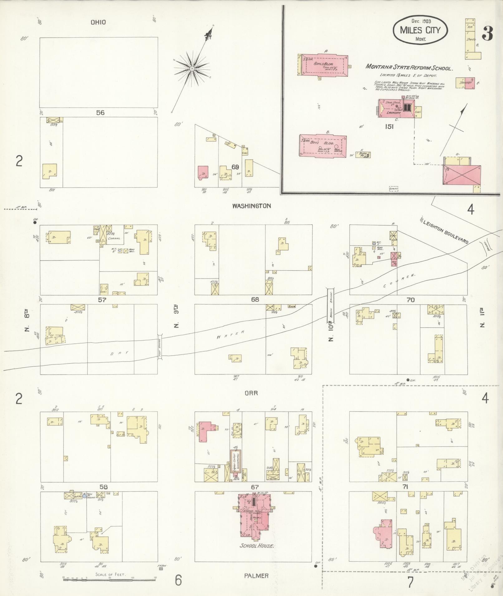 Sanborn Fire Insurance Map from Miles City, Custer County, Montana (1904), Sheet #0003 - Historic Sanborn Fire Insurance Map Print, vintage old map wall art, antique decor, genealogy gift, Montana Montana map