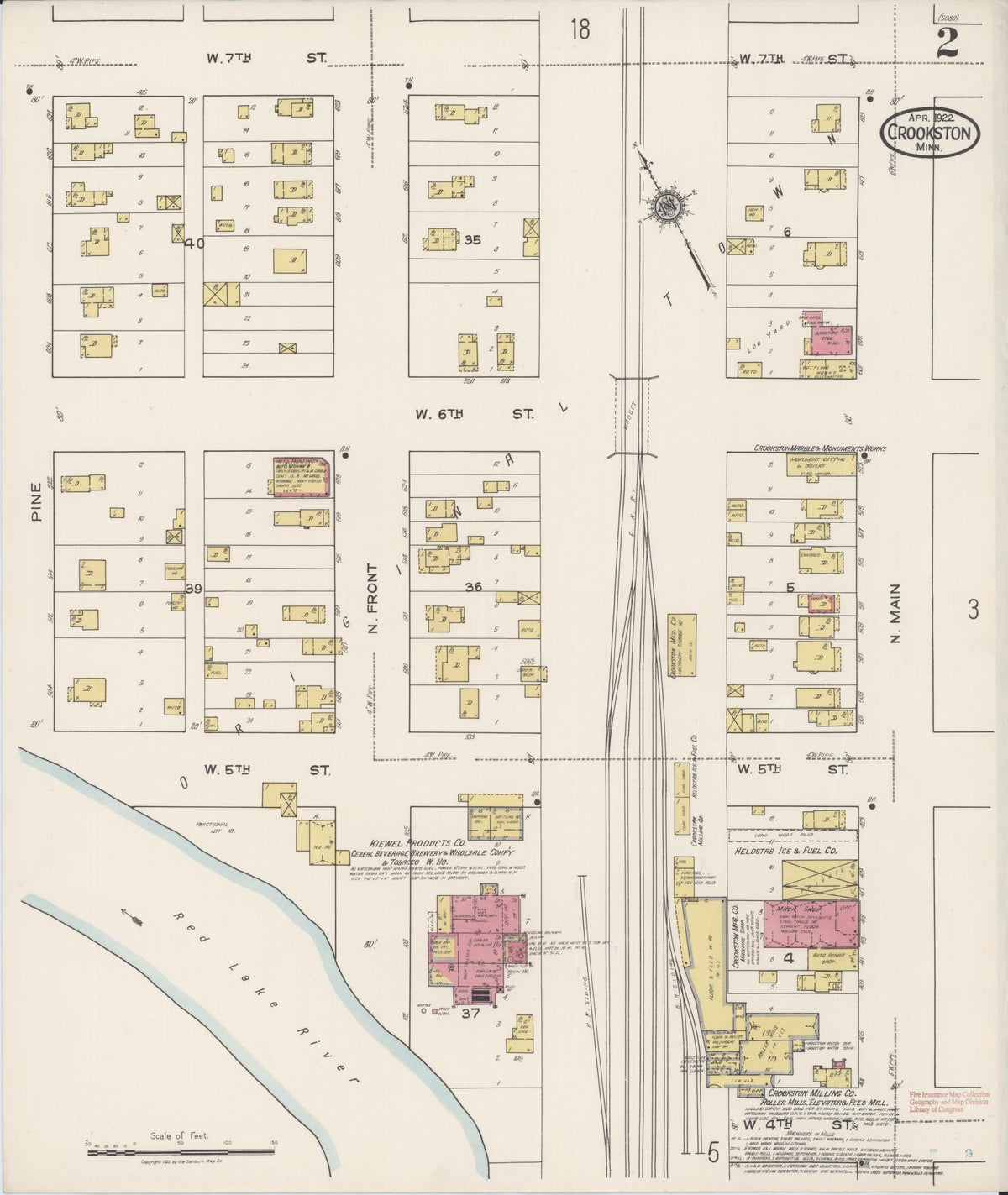 Sanborn Fire Insurance Map from Crookston, Polk County, Minnesota (1922), Sheet #0002 - Historic Sanborn Fire Insurance Map Print, vintage old map wall art, antique decor, genealogy gift, Minnesota Minnesota map