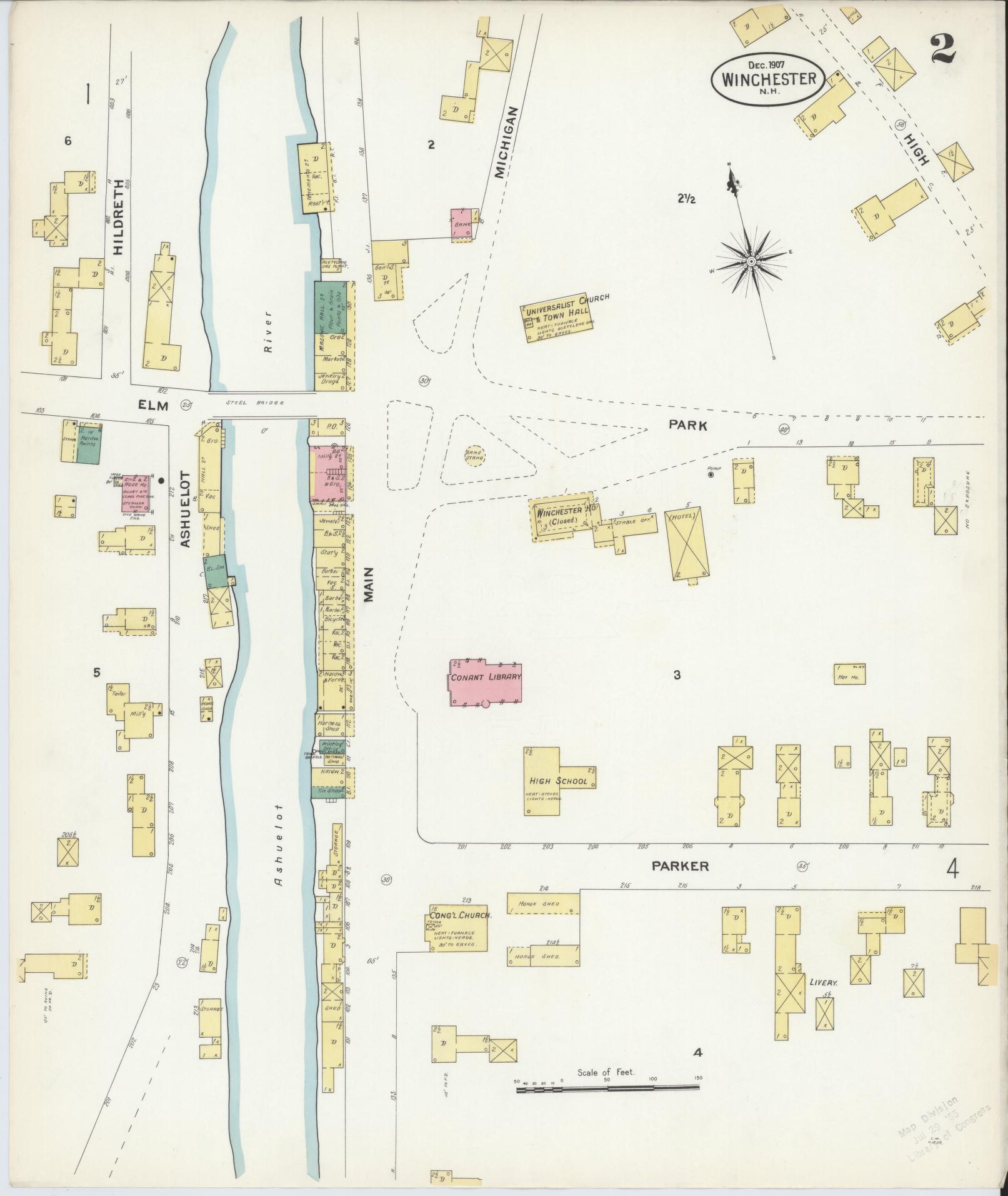 Sanborn Fire Insurance Map from Winchester, Cheshire County, New Hampshire (1907), Sheet #0002 - Complete Map Set gallery image, historic Sanborn map, vintage wall art, New Hampshire New Hampshire