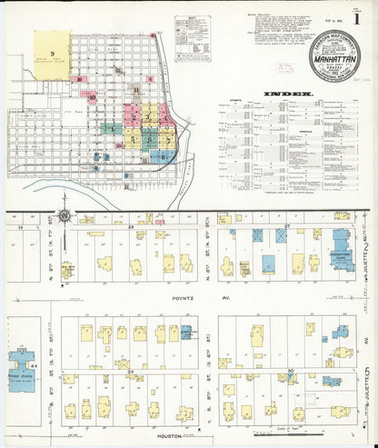 Sanborn Fire Insurance Map from Manhattan, Riley County, Kansas (1912), Sheet #0001 - Complete Map Set gallery image, historic Sanborn map, vintage wall art, Kansas Kansas