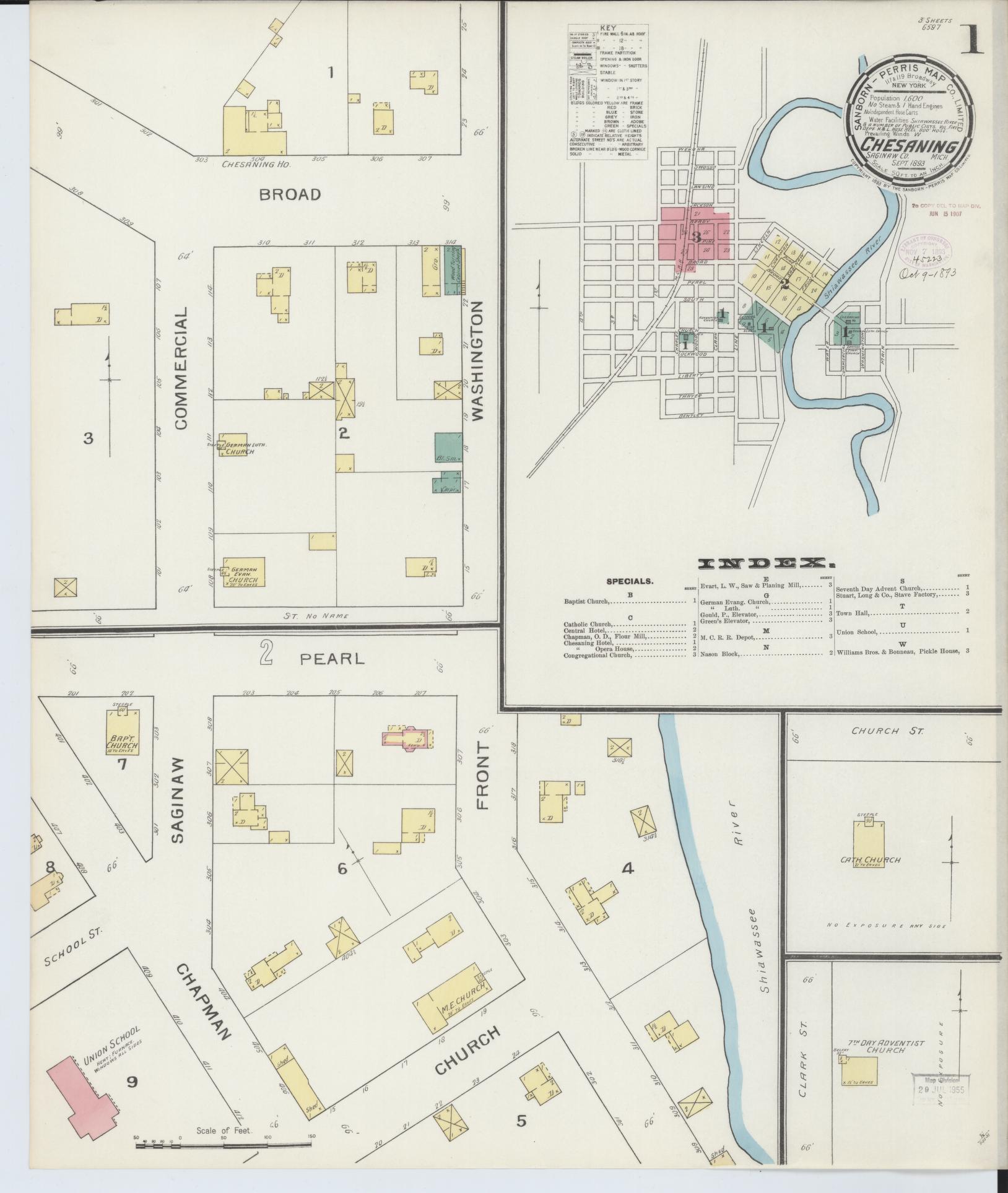 Sanborn Fire Insurance Map from Chesaning, Saginaw County, Michigan. (1893) – Historic Sanborn Fire Insurance Map Print