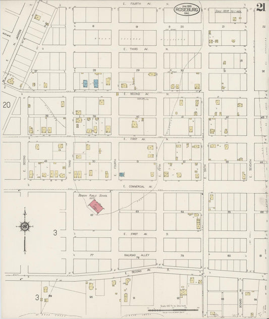 Sanborn Fire Insurance Map from Roseburg, Douglas County, Oregon (1920), Sheet #0021 - Historic Sanborn Fire Insurance Map Print, vintage old map wall art, antique decor, genealogy gift, Oregon Oregon map