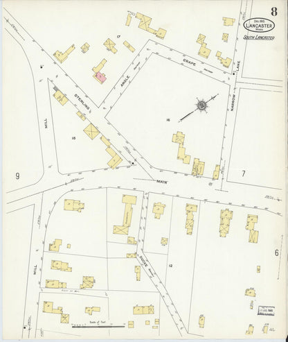 Sanborn Fire Insurance Map from Lancaster, Worcester County, Massachusetts (1910), Sheet #0008 - Historic Sanborn Fire Insurance Map Print, vintage old map wall art, antique decor, genealogy gift, Massachusetts Massachusetts map