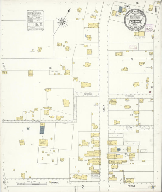 Sanborn Fire Insurance Map from Chinook, Pacific County, Washington (1909), Sheet #0001 - Complete Map Set gallery image, historic Sanborn map, vintage wall art, Washington Washington