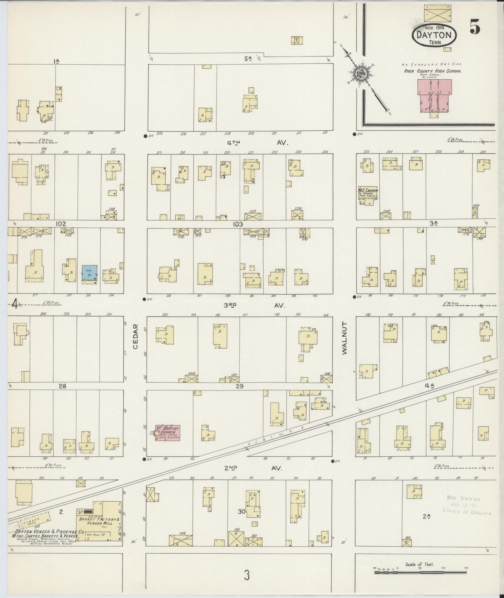 Sanborn Fire Insurance Map from Dayton, Rhea County, Tennessee (1914), Sheet #0005 - Complete Map Set gallery image, historic Sanborn map, vintage wall art, Tennessee Tennessee