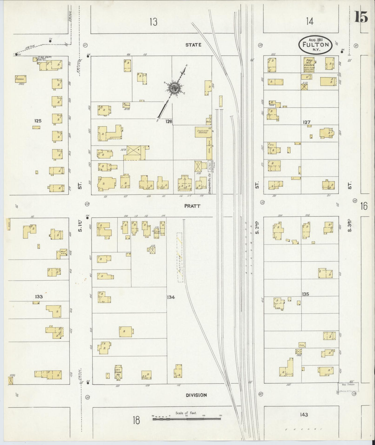 Sanborn Fire Insurance Map from Fulton, Oswego County, New York (1911), Sheet #0015 - Complete Map Set gallery image, historic Sanborn map, vintage wall art, New York New York