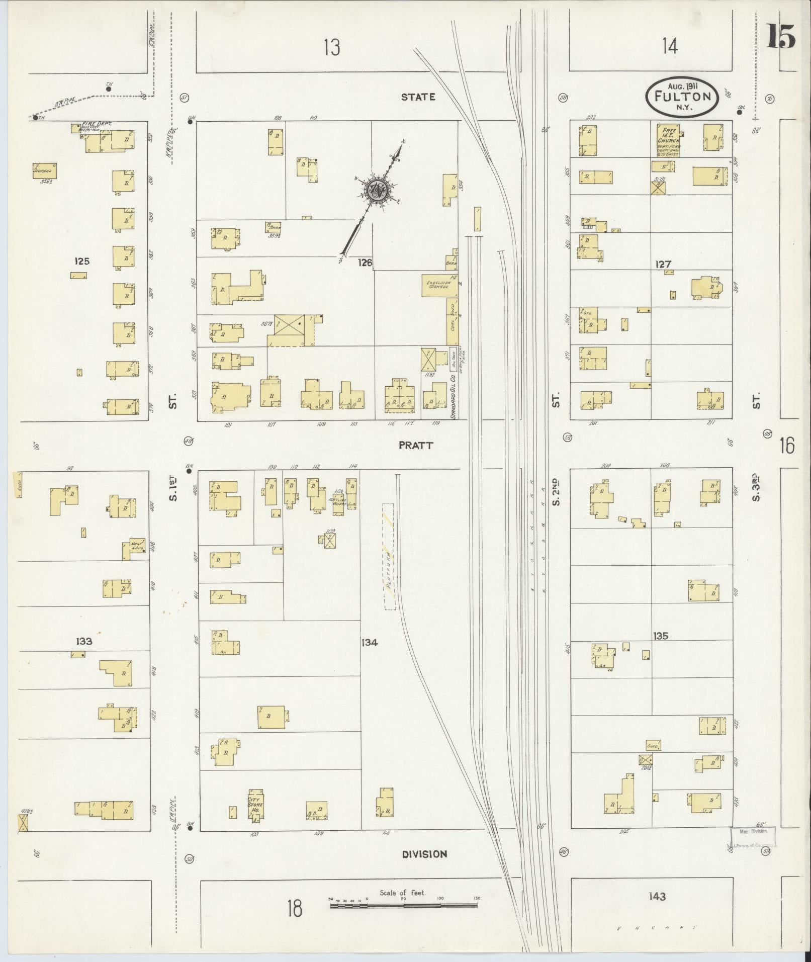 Sanborn Fire Insurance Map from Fulton, Oswego County, New York (1911), Sheet #0015 - Complete Map Set gallery image, historic Sanborn map, vintage wall art, New York New York