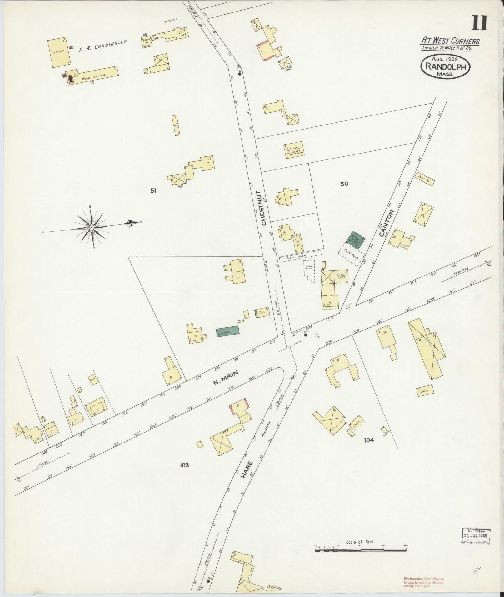 Sanborn Fire Insurance Map from Randolph, Norfolk County, Massachusetts (1909), Sheet #0011 - Complete Map Set gallery image, historic Sanborn map, vintage wall art, Massachusetts Massachusetts