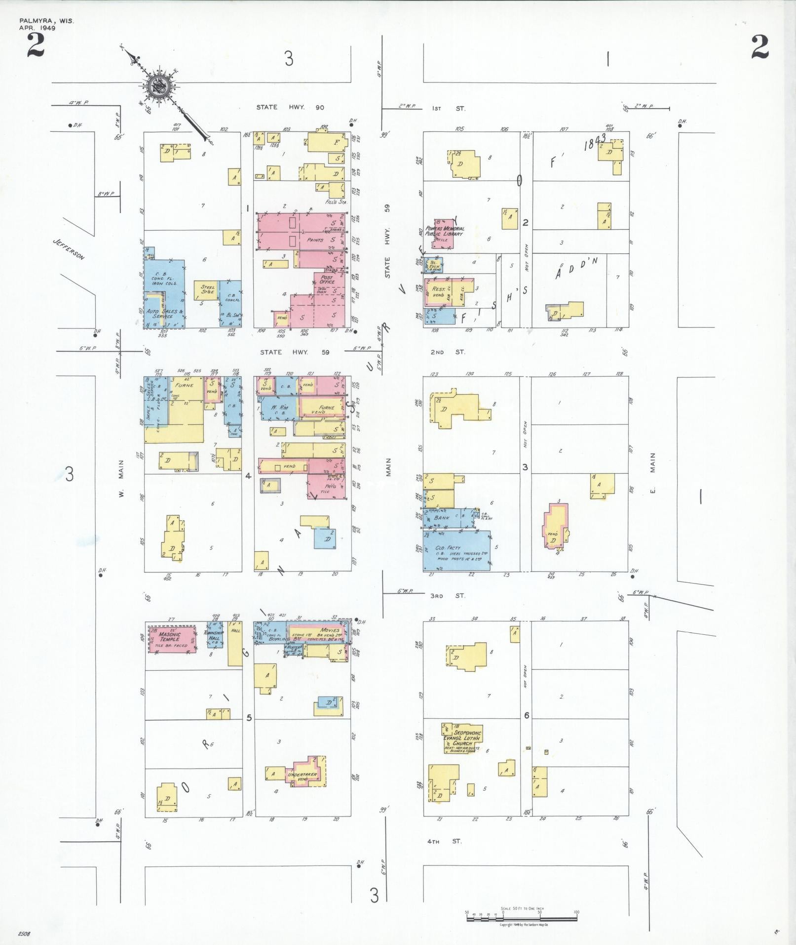 Sanborn Fire Insurance Map from Palmyra, Jefferson County, Wisconsin (1949), Sheet #0002 - Complete Map Set gallery image, historic Sanborn map, vintage wall art, Wisconsin Wisconsin