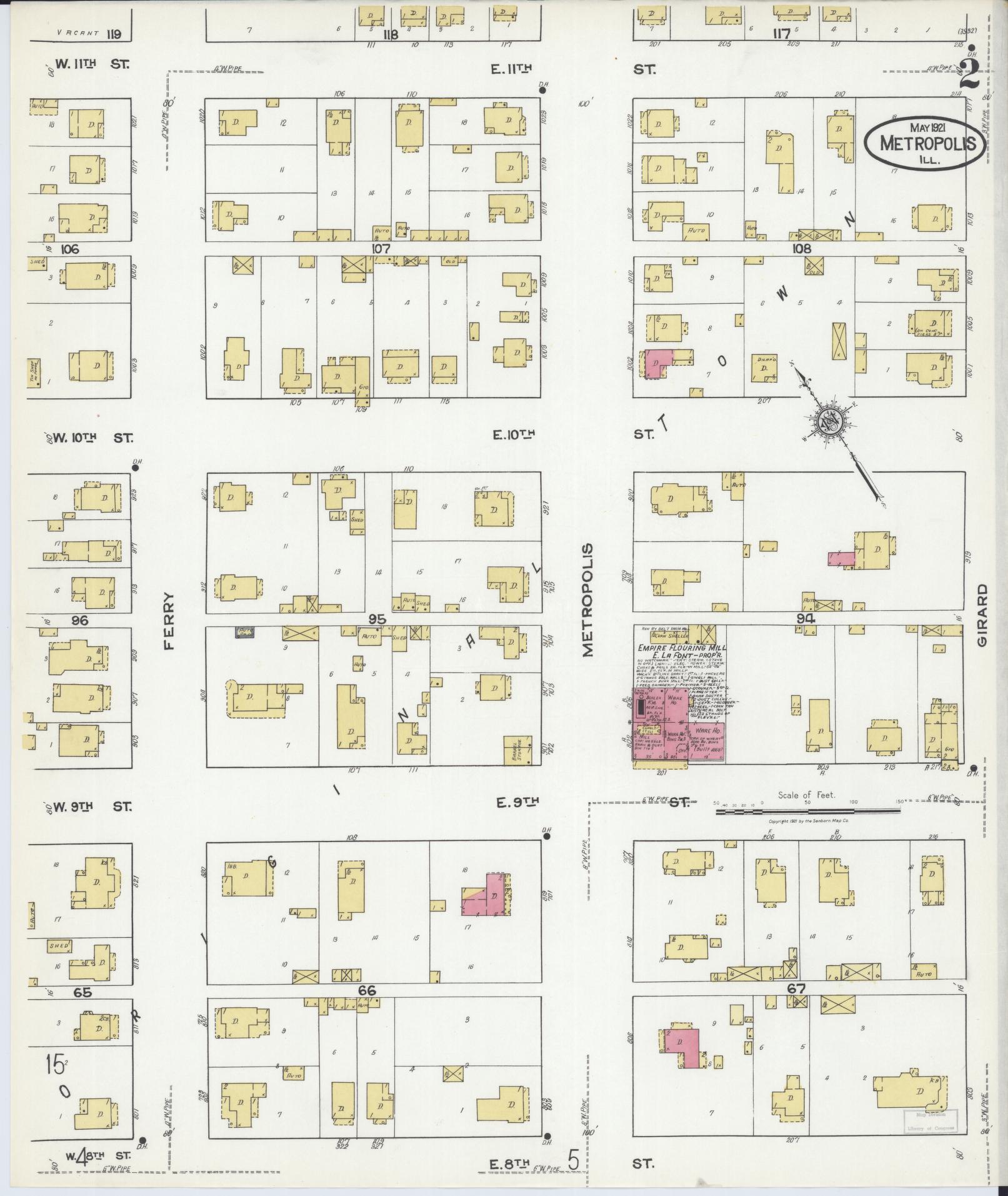 Sanborn Fire Insurance Map from Metropolis, Massac County, Illinois (1921), Sheet #0002 - Historic Sanborn Fire Insurance Map Print, vintage old map wall art, antique decor, genealogy gift, Illinois Illinois map