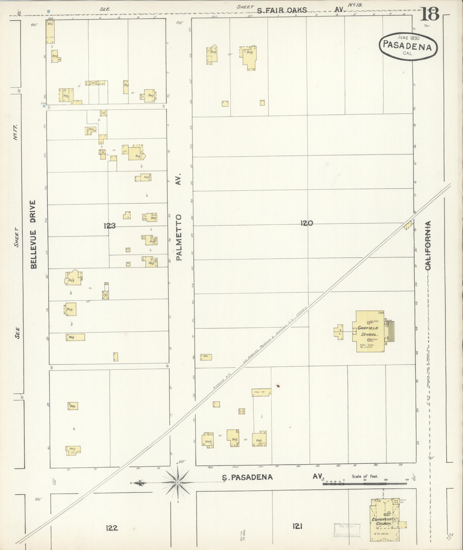 Sanborn Fire Insurance Map from Pasadena, Los Angeles County, California (1890), Sheet #0018 - Complete Map Set gallery image, historic Sanborn map, vintage wall art, California California
