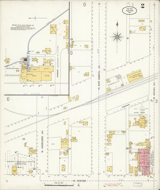 Sanborn Fire Insurance Map from Azusa, Los Angeles County, California (1906), Sheet #0002 - Historic Sanborn Fire Insurance Map Print, vintage old map wall art, antique decor, genealogy gift, California California map