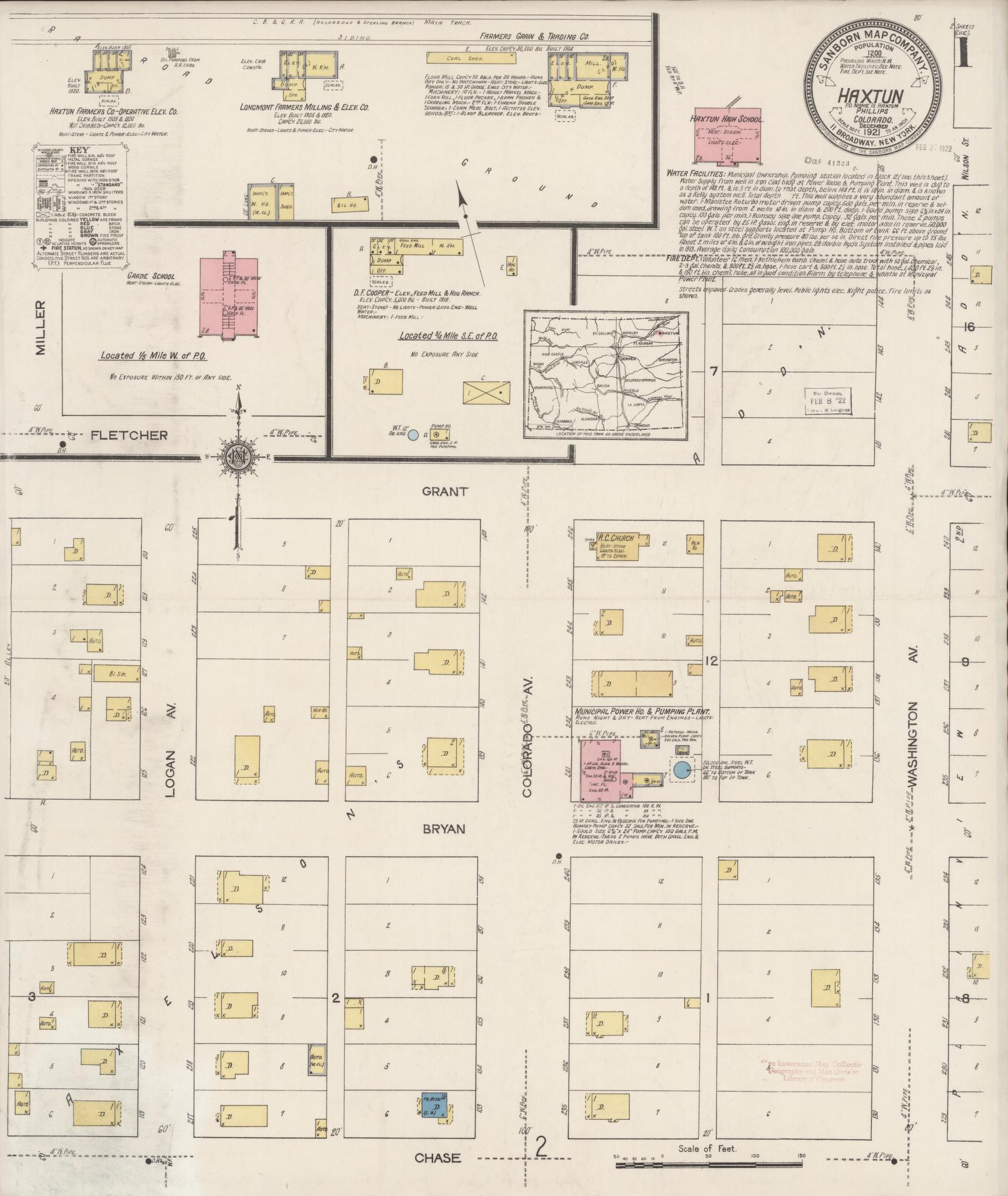 Sanborn Fire Insurance Map from Haxtun, Phillips County, Colorado (1921), Sheet #0001 - Complete Map Set gallery image, historic Sanborn map, vintage wall art, Colorado Colorado