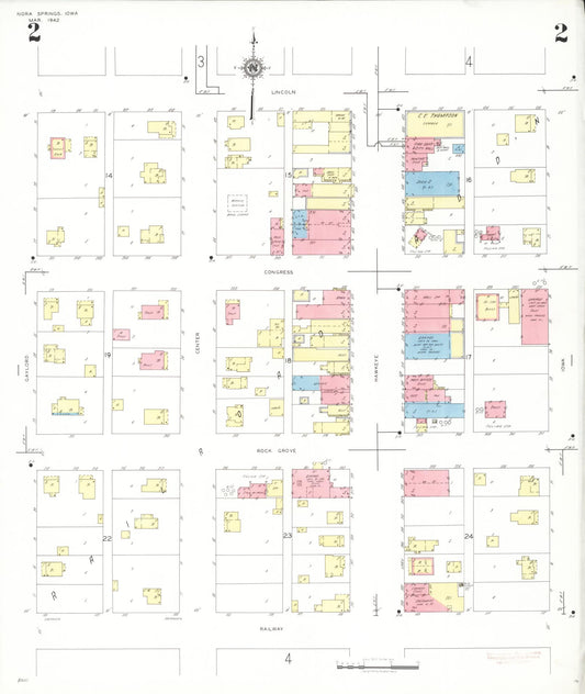 Sanborn Fire Insurance Map from Nora Springs, Floyd County, Iowa (1942), Sheet #0002 - Historic Sanborn Fire Insurance Map Print, vintage old map wall art