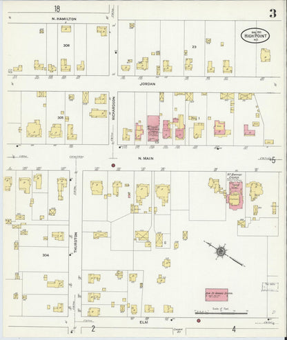 Sanborn Fire Insurance Map from High Point, Guilford County, North Carolina (1911), Sheet #0003 - Historic Sanborn Fire Insurance Map Print, vintage old map wall art, antique decor, genealogy gift, North Carolina North Carolina map