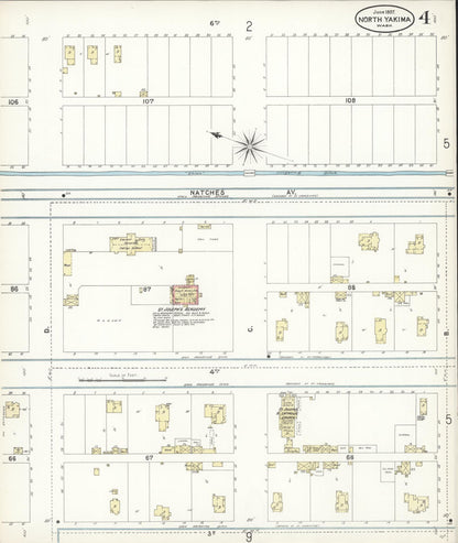 Sanborn Fire Insurance Map from North Yakima, Yakima County, Washington (1897), Sheet #0004 - Complete Map Set gallery image, historic Sanborn map, vintage wall art, Washington Washington