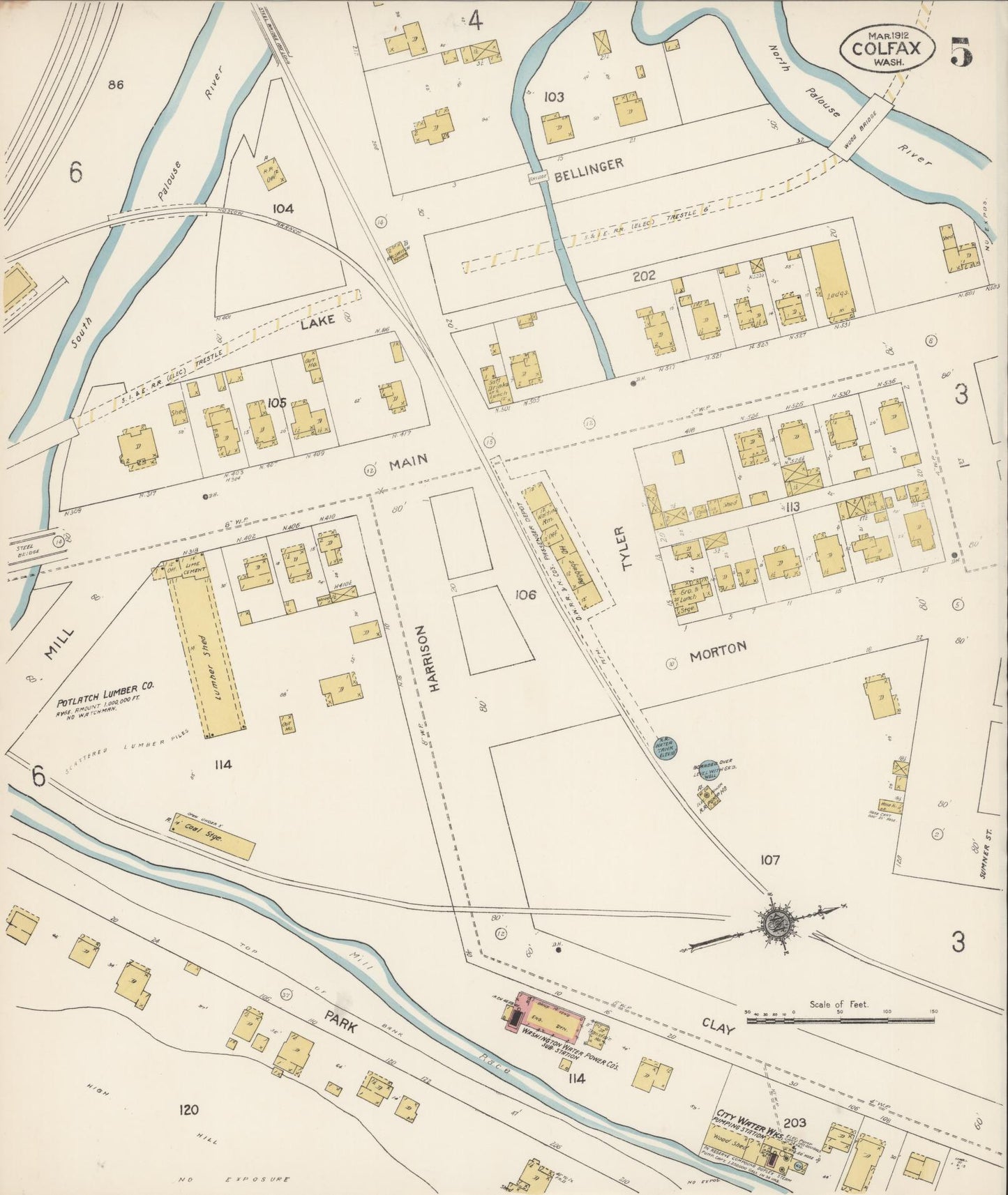 Sanborn Fire Insurance Map from Colfax, Whitman County, Washington (1912), Sheet #0005 - Complete Map Set gallery image, historic Sanborn map, vintage wall art, Washington Washington