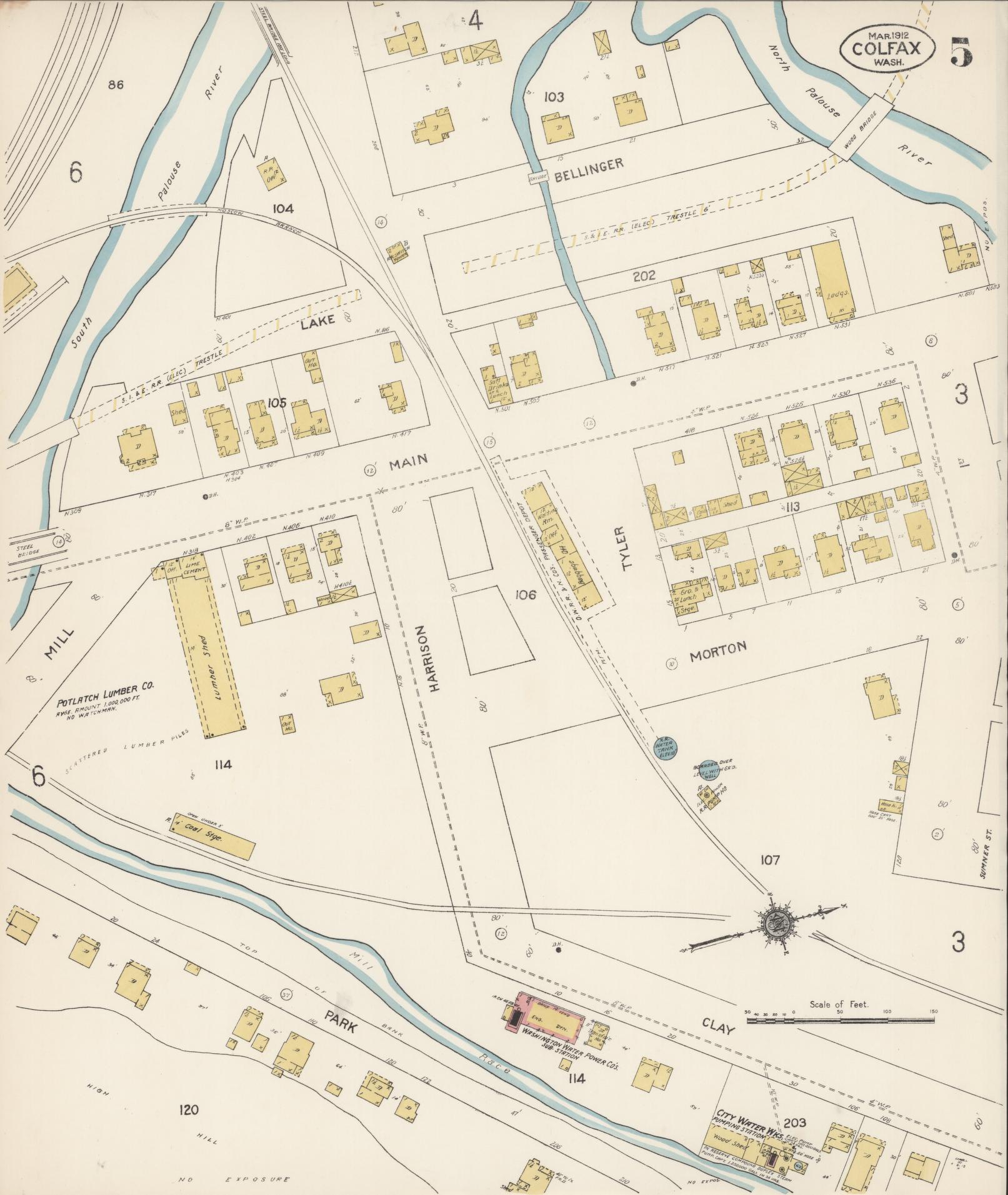 Sanborn Fire Insurance Map from Colfax, Whitman County, Washington (1912), Sheet #0005 - Complete Map Set gallery image, historic Sanborn map, vintage wall art, Washington Washington