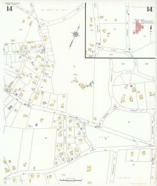 Sanborn Fire Insurance Map from Lexington, Middlesex County, Massachusetts (1935), Sheet #0014 - Historic Sanborn Fire Insurance Map Print, vintage old map wall art, antique decor, genealogy gift, Massachusetts Massachusetts map