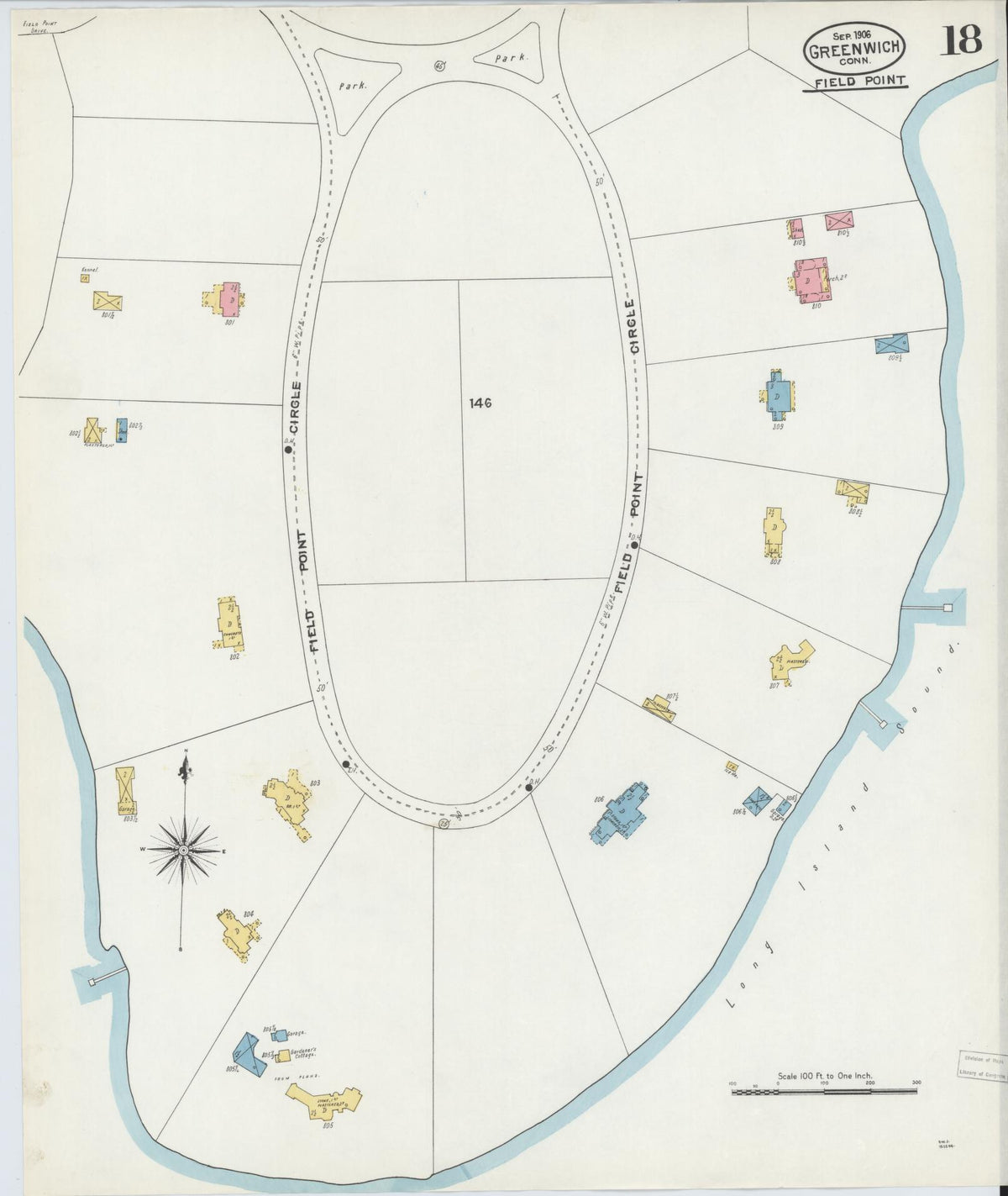 Sanborn Fire Insurance Map from Greenwich, Fairfield County, Connecticut (1906), Sheet #0018 - Historic Sanborn Fire Insurance Map Print, vintage old map wall art, antique decor, genealogy gift, Connecticut Connecticut map
