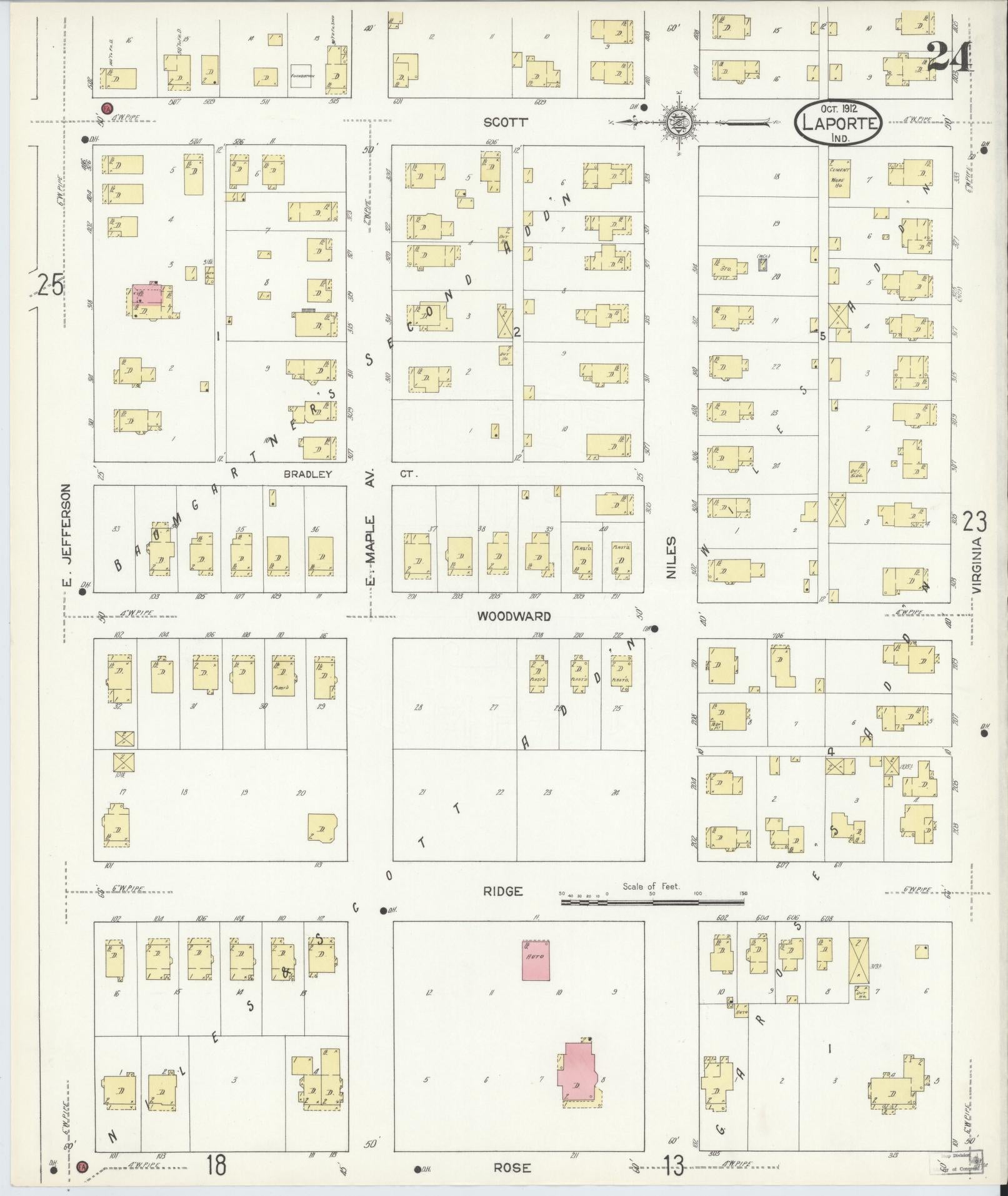 Sanborn Fire Insurance Map from La Porte, La Porte County, Indiana (1912), Sheet #0024 - Complete Map Set gallery image, historic Sanborn map, vintage wall art, Indiana Indiana