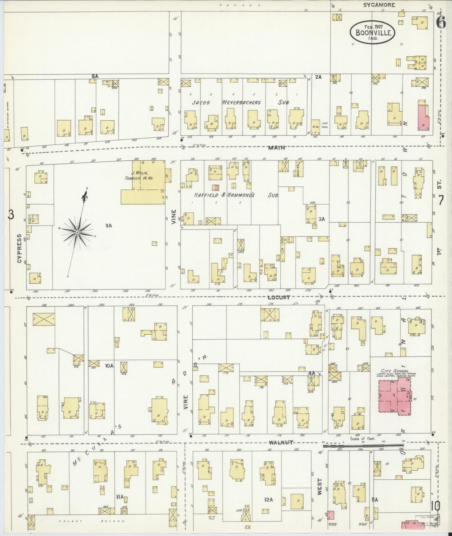 Sanborn Fire Insurance Map from Boonville, Warrick County, Indiana (1907), Sheet #0006 - Complete Map Set gallery image, historic Sanborn map, vintage wall art, Indiana Indiana
