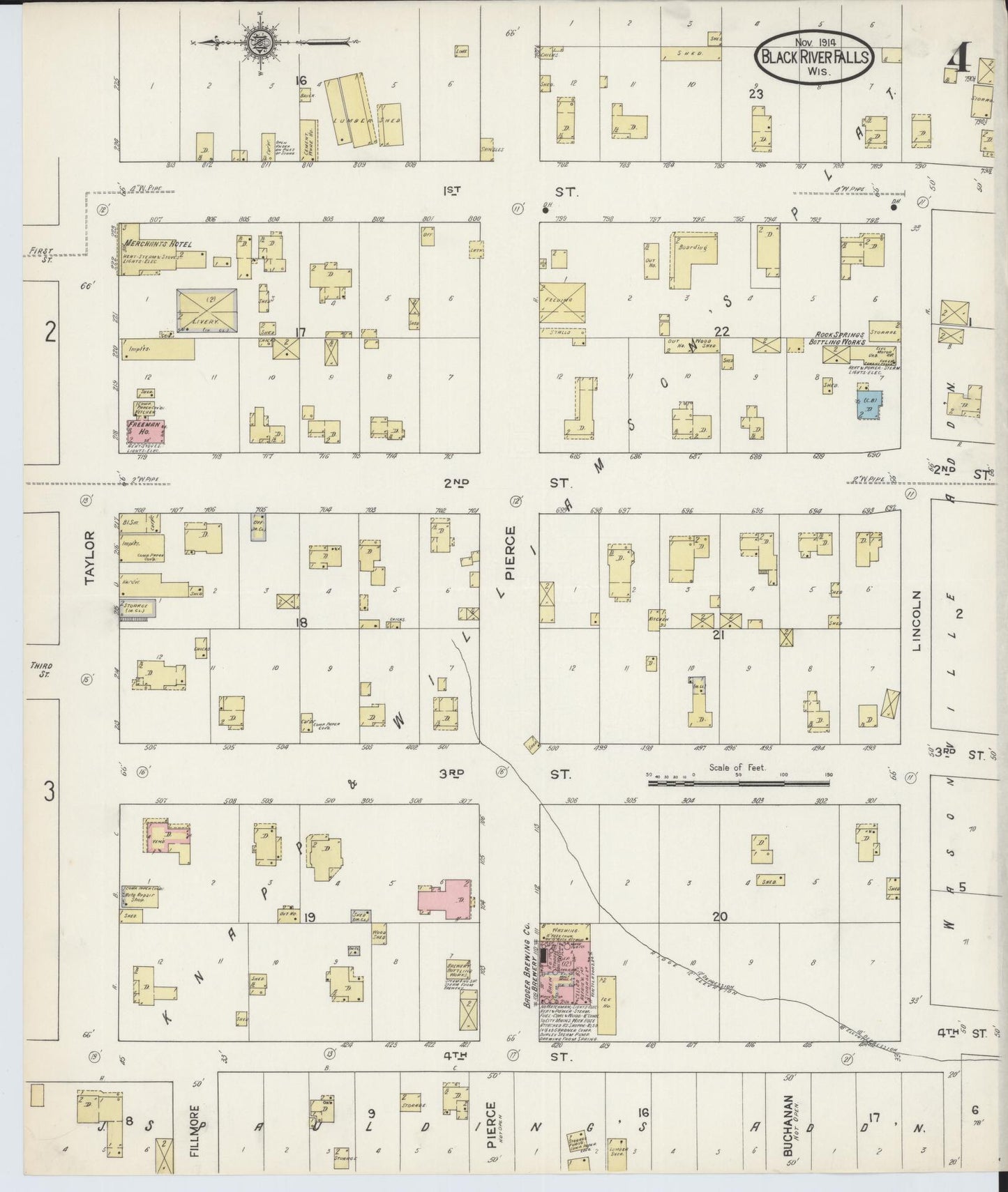 Sanborn Fire Insurance Map from Black River Falls, Jackson County, Wisconsin (1914), Sheet #0004 - Complete Map Set gallery image, historic Sanborn map, vintage wall art, Wisconsin Wisconsin
