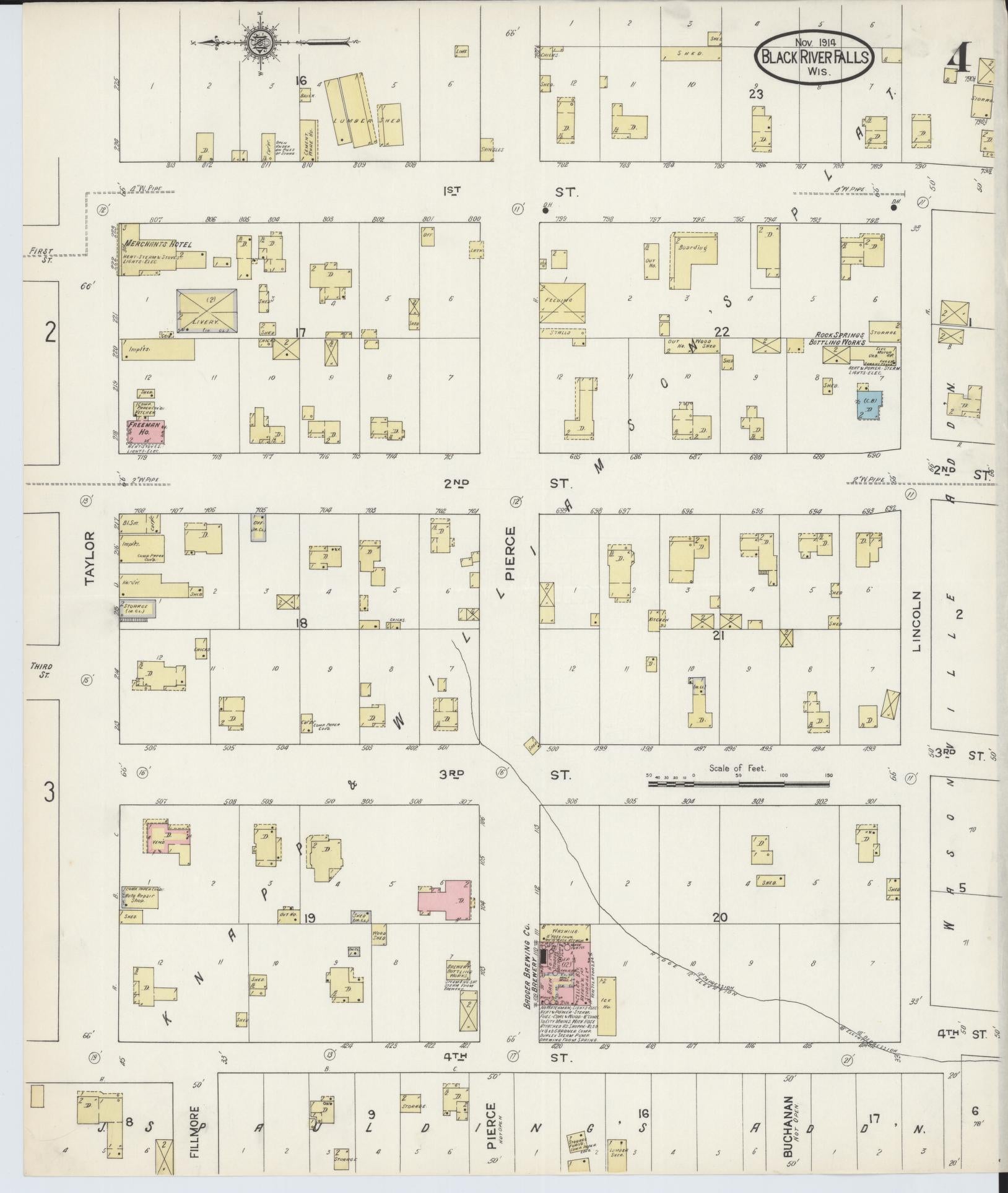 Sanborn Fire Insurance Map from Black River Falls, Jackson County, Wisconsin (1914), Sheet #0004 - Complete Map Set gallery image, historic Sanborn map, vintage wall art, Wisconsin Wisconsin