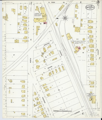 Sanborn Fire Insurance Map from Warren, Trumbull County, Ohio (1908), Sheet #0003 - Complete Map Set gallery image, historic Sanborn map, vintage wall art, Ohio Ohio