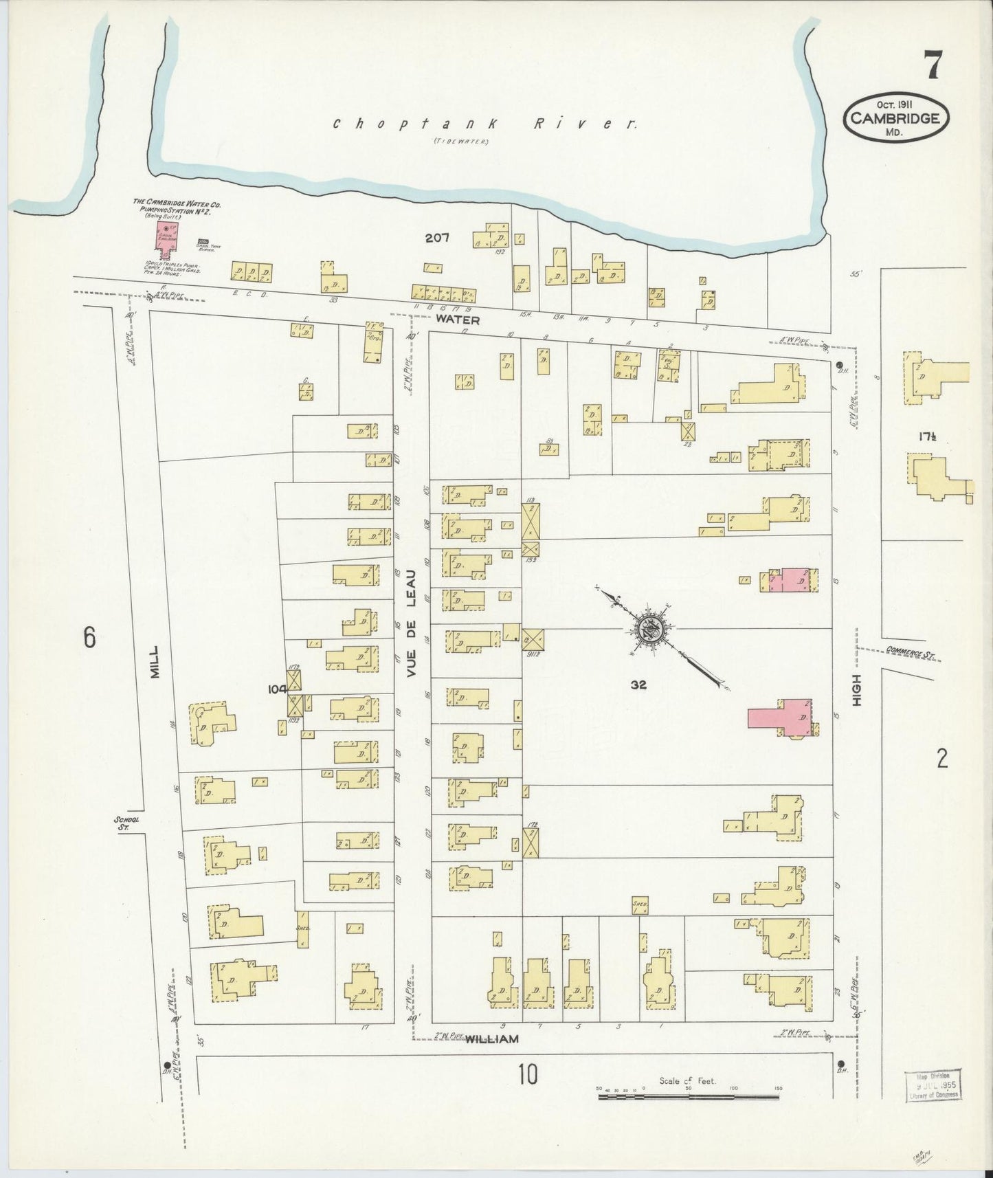 Dorchester, Maryland - 1911 - Sanborn Fire Insurance Map, Sheet #0007 - Historic Sanborn Fire Insurance Map Print, Dorchester Maryland 1911 0007 vintage old map wall art