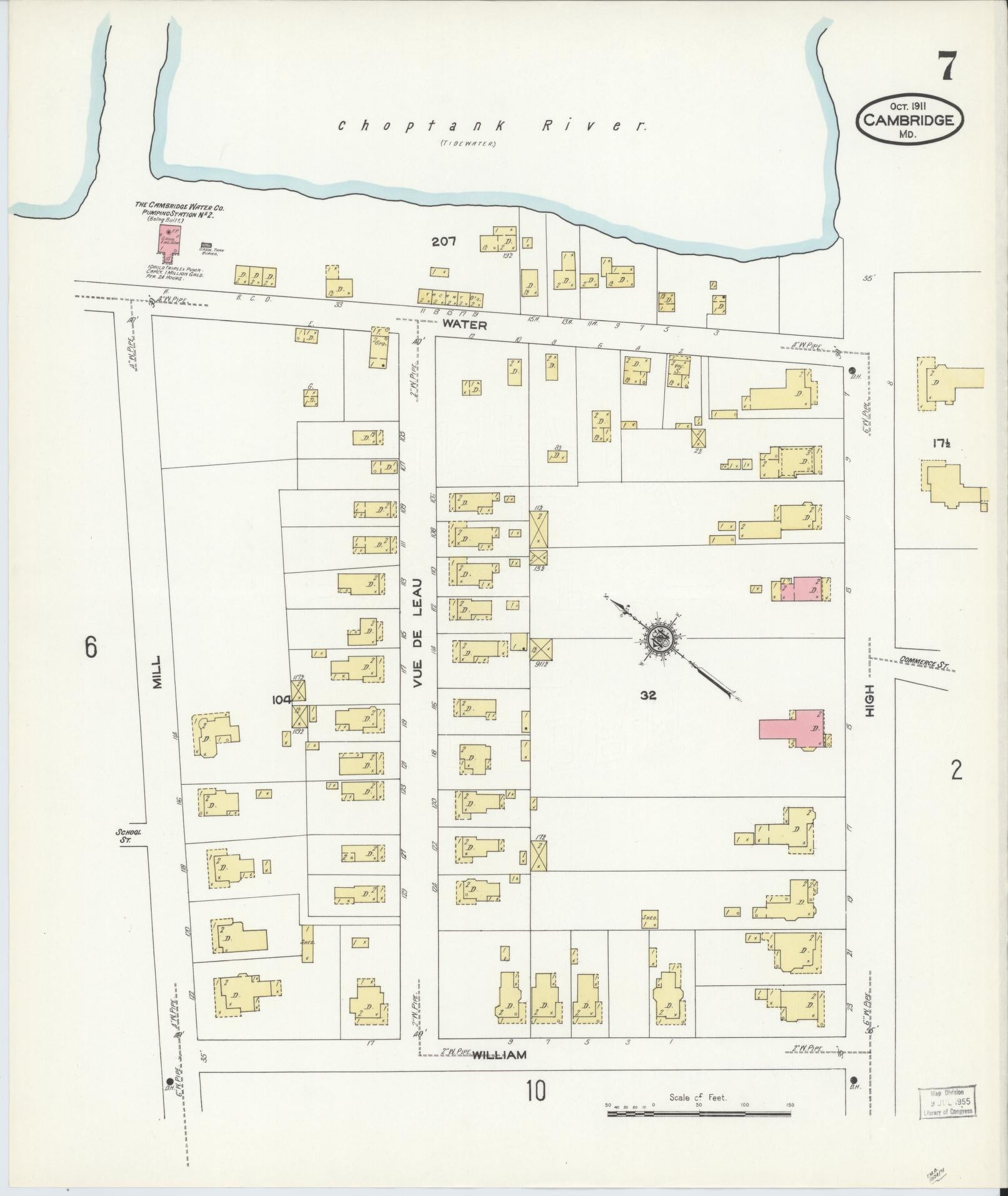 Dorchester, Maryland - 1911 - Sanborn Fire Insurance Map, Sheet #0007 - Historic Sanborn Fire Insurance Map Print, Dorchester Maryland 1911 0007 vintage old map wall art