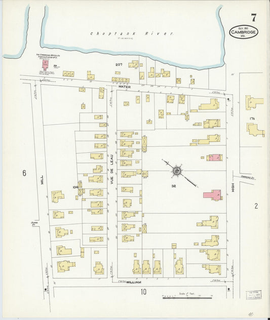 Dorchester, Maryland - 1911 - Sanborn Fire Insurance Map, Sheet #0007 - Historic Sanborn Fire Insurance Map Print, Dorchester Maryland 1911 0007 vintage old map wall art